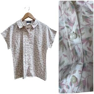 Vintage Panther Floral Print Pleated Front Button Up Blouse Small Cottagecore